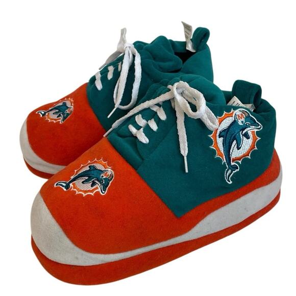VTG 90’s NFL MIAMI DOLPHINS SHOES SLIPPERS SZ L FOOTBALL FANATIC BIG SHOES - Picture 7 of 16